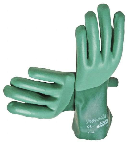 Ansell - Size XL (10), 14" Long, 55 mil Thick, Supported, Neoprene Chemical Resistant Gloves - Textured Finish, Cotton Interlock Knit Lined, Gauntlet Cuff, ANSI Abrasion Level 3, ANSI Cut Level 1, Green - Eagle Tool & Supply