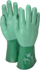 Ansell - Size S (7), 12" Long, 55 mil Thick, Supported, Neoprene Chemical Resistant Gloves - Textured Finish, Cotton Interlock Knit Lined, Gauntlet Cuff, ANSI Abrasion Level 3, ANSI Cut Level 1, Green - Eagle Tool & Supply