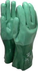 Ansell - Size L (9), 12" Long, 55 mil Thick, Supported, Neoprene Chemical Resistant Gloves - Textured Finish, Cotton Interlock Knit Lined, Gauntlet Cuff, ANSI Abrasion Level 3, ANSI Cut Level 1, Green - Eagle Tool & Supply