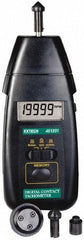 Extech - Accurate up to 0.05%, 0.1 RPM Resolution, Contact Tachometer - 6.6929 Inch Long x 2.8 Inch Wide x 1-1/2 Inch Meter Thick, 0.5 to 20,000 RPM Measurement - Eagle Tool & Supply