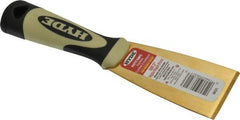 Hyde Tools - 2" Wide Brass Putty Knife - Stiff, Cushioned Grip Polypropylene Handle, 8" OAL - Eagle Tool & Supply