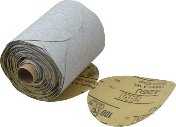 3M - 5" Diam, 100 Grit Silicon Carbide Adhesive PSA Disc - Very Fine Grade, Gray, A Weighted Backing, Flexible, Use with Random Orbital Sanders - Eagle Tool & Supply