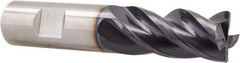 Guhring - 3/4", 1-1/2" LOC, 3/4" Shank Diam, 4" OAL, 4 Flute, Solid Carbide Square End Mill - Single End, Nano-A Finish, Spiral Flute, 36/38° Helix, Centercutting, Right Hand Cut, Right Hand Flute, Series 3080 - Eagle Tool & Supply