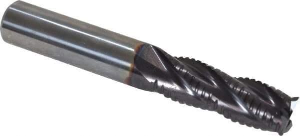 Guhring - 3/8" Diam, Fine Pitch, 1" LOC, 4 Flute Solid Carbide Roughing Square End Mill - FIREX Finish, 2-1/2" OAL, 3/8" Shank Diam, Single End, Centercutting - Eagle Tool & Supply