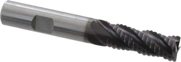 Guhring - 1/2" Diam, Coarse Pitch, 1-1/4" LOC, 4 Flute Solid Carbide Roughing Square End Mill - Nano-A Finish, 3-1/2" OAL, 1/2" Shank Diam, Single End, Centercutting - Eagle Tool & Supply
