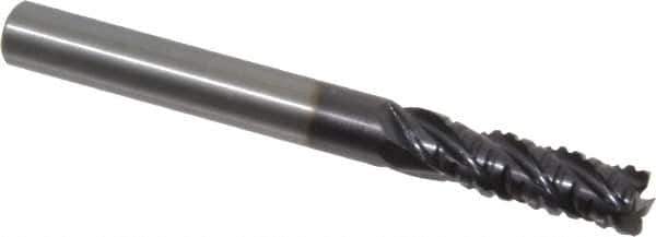 Guhring - 1/4" Diam, Coarse Pitch, 3/4" LOC, 4 Flute Solid Carbide Roughing Square End Mill - Nano-A Finish, 2-1/2" OAL, 1/4" Shank Diam, Single End, Centercutting - Eagle Tool & Supply