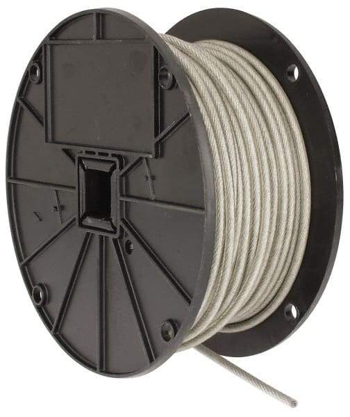 Value Collection - 3/16" x 3/32" Diam, Aircraft Cable - 920 Lb Breaking Strength, 7 x 7 Strand Core, Vinyl Coating - Eagle Tool & Supply