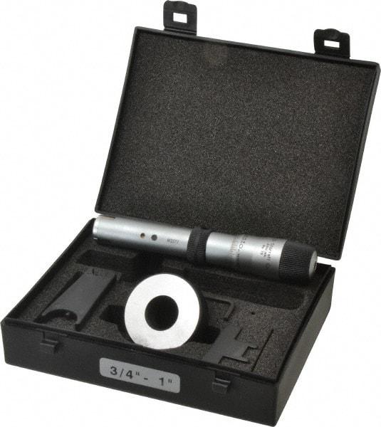 Starrett - 3/4 to 1", 2-5/8" Gage Depth, Mechanical Inside Hole Micrometer - 0.0003" Graduation, 0.00015" Accuracy, Ratchet Stop Thimble - Eagle Tool & Supply