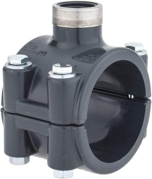 Value Collection - 2 x 1/2" PVC Plastic Pipe Clamp On Saddle with Viton O-Ring - Schedule 80, Pipe O.D. x SR Fipt End Connections - Eagle Tool & Supply