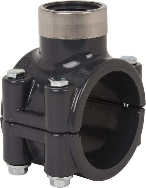 Value Collection - 2 x 1" PVC Plastic Pipe Clamp On Saddle with Viton O-Ring - Schedule 80, Pipe O.D. x SR Fipt End Connections - Eagle Tool & Supply
