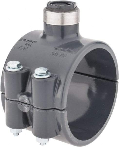 Value Collection - 3 x 1/2" PVC Plastic Pipe Clamp On Saddle with Viton O-Ring - Schedule 80, Pipe O.D. x SR Fipt End Connections - Eagle Tool & Supply