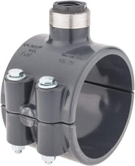 Value Collection - 3 x 1/2" PVC Plastic Pipe Clamp On Saddle with Viton O-Ring - Schedule 80, Pipe O.D. x SR Fipt End Connections - Eagle Tool & Supply
