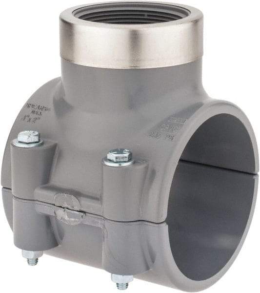 Value Collection - 3 x 2" CPVC Plastic Pipe Clamp On Saddle with Viton O-Ring - Schedule 80, Pipe O.D. x SR Fipt End Connections - Eagle Tool & Supply