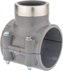 Value Collection - 3 x 2" CPVC Plastic Pipe Clamp On Saddle with Viton O-Ring - Schedule 80, Pipe O.D. x SR Fipt End Connections - Eagle Tool & Supply
