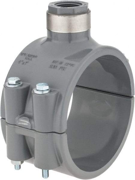 Value Collection - 4 x 3/4" CPVC Plastic Pipe Clamp On Saddle with Viton O-Ring - Schedule 80, Pipe O.D. x SR Fipt End Connections - Eagle Tool & Supply