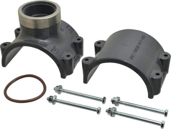 Value Collection - 4 x 2" PVC Plastic Pipe Clamp On Saddle with Viton O-Ring - Schedule 80, Pipe O.D. x SR Fipt End Connections - Eagle Tool & Supply