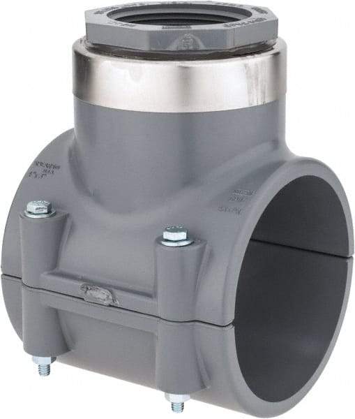 Value Collection - 4 x 2-1/2" CPVC Plastic Pipe Clamp On Saddle with Viton O-Ring - Schedule 80, Pipe O.D. x SR Fipt End Connections - Eagle Tool & Supply