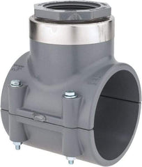 Value Collection - 4 x 2-1/2" CPVC Plastic Pipe Clamp On Saddle with Viton O-Ring - Schedule 80, Pipe O.D. x SR Fipt End Connections - Eagle Tool & Supply