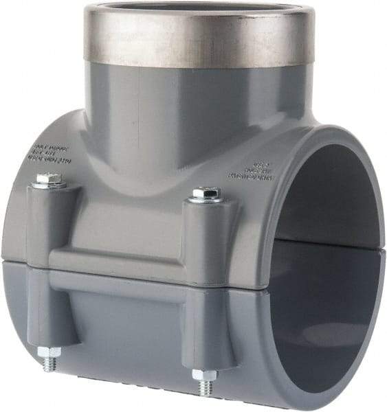 Value Collection - 4 x 3" CPVC Plastic Pipe Clamp On Saddle with Viton O-Ring - Schedule 80, Pipe O.D. x SR Fipt End Connections - Eagle Tool & Supply