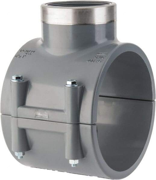 Value Collection - 6 x 4" PVC Plastic Pipe Clamp On Saddle with Viton O-Ring - Schedule 80, Pipe O.D. x SR Fipt End Connections - Eagle Tool & Supply