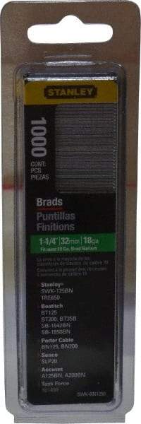 Stanley - 18 Gauge 1-1/4" Long Brad Nails for Power Nailers - Steel, Galvanized Finish, Straight Stick Collation, Brad Head, Chisel Point - Eagle Tool & Supply