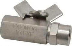 Midwest Control - 1/4" Pipe, Full Port, Stainless Steel Miniature Ball Valve - 2 Piece, Inline - Two Way Flow, FNPT x FNPT Ends, Butterfly Handle, 1,000 WOG, 150 WSP - Eagle Tool & Supply