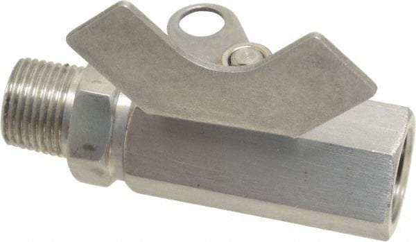 Midwest Control - 3/8" Pipe, Reduced Port, Stainless Steel Miniature Ball Valve - 2 Piece, Inline - Two Way Flow, MNPT x FNPT Ends, Butterfly Handle, 1,000 WOG, 150 WSP - Eagle Tool & Supply