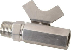 Midwest Control - 1/2" Pipe, Reduced Port, Stainless Steel Miniature Ball Valve - 2 Piece, Inline - Two Way Flow, MNPT x FNPT Ends, Butterfly Handle, 1,000 WOG, 150 WSP - Eagle Tool & Supply