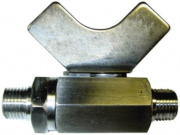 Midwest Control - 1/2" Pipe, Reduced Port, Stainless Steel Miniature Ball Valve - 2 Piece, Inline - Two Way Flow, MNPT x MNPT Ends, Butterfly Handle, 1,000 WOG, 150 WSP - Eagle Tool & Supply