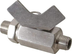 Midwest Control - 1/4" Pipe, Full Port, Stainless Steel Miniature Ball Valve - 2 Piece, Inline - Two Way Flow, MNPT x MNPT Ends, Butterfly Handle, 1,000 WOG, 150 WSP - Eagle Tool & Supply
