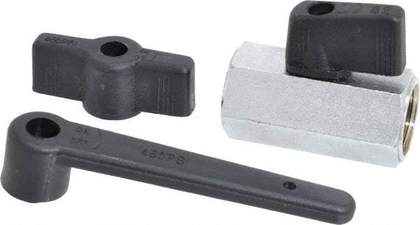 Midwest Control - 3/8" Pipe, Standard Port, Brass Miniature Ball Valve - 1 Piece, Inline - Two Way Flow, FNPT x FNPT Ends, Wedge Handle, 450 WOG - Eagle Tool & Supply