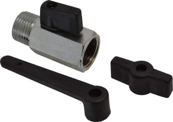 Midwest Control - 1/2" Pipe, Standard Port, Brass Miniature Ball Valve - 1 Piece, Inline - Two Way Flow, MNPT x FNPT Ends, Wedge Handle, 450 WOG - Eagle Tool & Supply