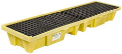 Enpac - 66 Gal Sump, 3,000 Lb Capacity, 4 Drum, Plastic Spill Deck or Pallet - 98" Long x 25-1/4" Wide x 13.43" High, Yellow, Low Profile, Vertical, Inline Drum Configuration - Eagle Tool & Supply