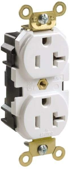 Leviton - 125 VAC, 15 Amp, 5-15R NEMA Configuration, Ivory, Industrial Grade, Self Grounding Duplex Receptacle - 1 Phase, 2 Poles, 3 Wire, Flush Mount, Impact and Tamper Resistant - Eagle Tool & Supply