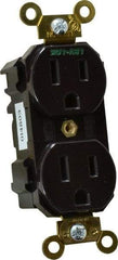 Leviton - 125 VAC, 15 Amp, 5-15R NEMA Configuration, Brown, Industrial Grade, Self Grounding Duplex Receptacle - 1 Phase, 2 Poles, 3 Wire, Flush Mount, Impact and Tamper Resistant - Eagle Tool & Supply