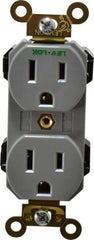 Leviton - 125 VAC, 15 Amp, 5-15R NEMA Configuration, Gray, Industrial Grade, Self Grounding Duplex Receptacle - 1 Phase, 2 Poles, 3 Wire, Flush Mount, Impact and Tamper Resistant - Eagle Tool & Supply