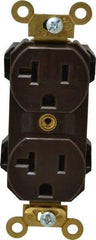 Leviton - 125 VAC, 20 Amp, 5-20R NEMA Configuration, Brown, Industrial Grade, Self Grounding Duplex Receptacle - 1 Phase, 2 Poles, 3 Wire, Flush Mount, Impact and Tamper Resistant - Eagle Tool & Supply