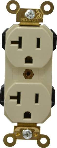 Leviton - 125 VAC, 20 Amp, 5-20R NEMA Configuration, Ivory, Industrial Grade, Self Grounding Duplex Receptacle - 1 Phase, 2 Poles, 3 Wire, Flush Mount, Impact and Tamper Resistant - Eagle Tool & Supply