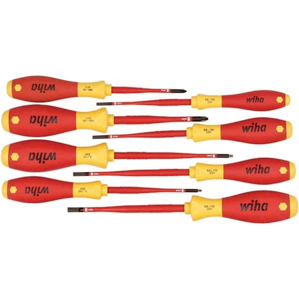 Wiha - 8 Piece Slotted, Phillips & Square Screwdriver Set - Bit Sizes: Philips #1 & #2, Comes in Box - Eagle Tool & Supply