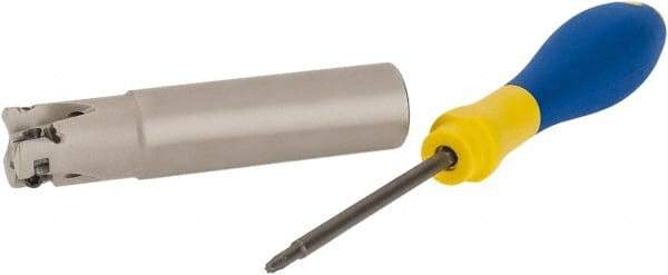 Iscar - 3/4" Cut Diam, 0.315" Max Depth of Cut, 3/4" Shank Diam, 3.38" OAL, Indexable Square Shoulder Helical End Mill - H490 ANKX 09.. Inserts, Weldon Shank, 90° Lead Angle, Through Coolant, Series Helido - Eagle Tool & Supply