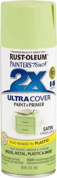 Rust-Oleum - Green Apple, Satin, Enamel Spray Paint - 8 Sq Ft per Can, 12 oz Container, Use on Multipurpose - Eagle Tool & Supply