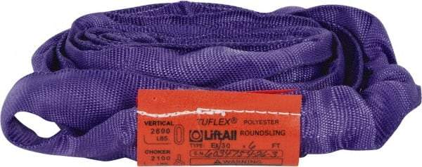 Lift-All - 6' Long x 1" Wide, 2,600 Lb Vertical Capacity, Polyester Web Sling - 2,100 Lb Choker Capacity, 5/8" Diam Chain, Purple - Eagle Tool & Supply