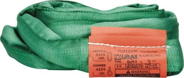 Lift-All - 4' Long x 4" Wide, 5,300 Lb Vertical Capacity, Polyester Web Sling - 4,200 Lb Choker Capacity, 7/8" Diam Chain, Green - Eagle Tool & Supply