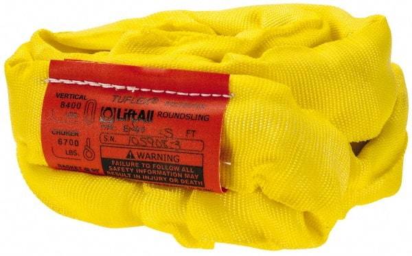 Lift-All - 5' Long x 1-3/4" Wide, Polyester Web Sling - 6,700 Lb Choker Capacity, 1-1/8" Diam Chain, Yellow - Eagle Tool & Supply