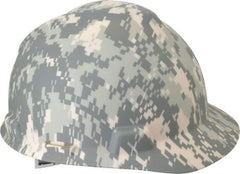 MSA - ANSI Type I, Class E Rated, 4-Point, Ratchet Adjustment Hard Hat - Size 7 to 8-1/2, Standard Brim, Camouflage - Eagle Tool & Supply