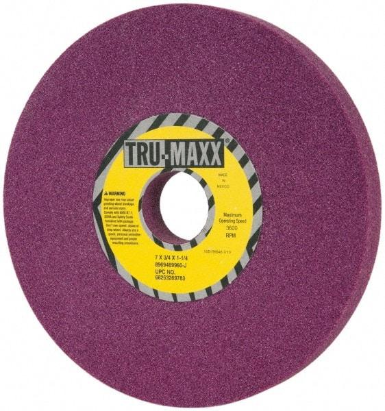 Tru-Maxx - 7" Diam x 1-1/4" Hole x 3/4" Thick, J Hardness, 60 Grit Surface Grinding Wheel - Aluminum Oxide, Type 1, Medium Grade, 3,600 Max RPM, No Recess - Eagle Tool & Supply