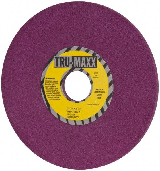 Tru-Maxx - 7" Diam x 1-1/4" Hole x 1/4" Thick, K Hardness, 80 Grit Surface Grinding Wheel - Aluminum Oxide, Type 1, Medium Grade, 3,600 Max RPM, No Recess - Eagle Tool & Supply