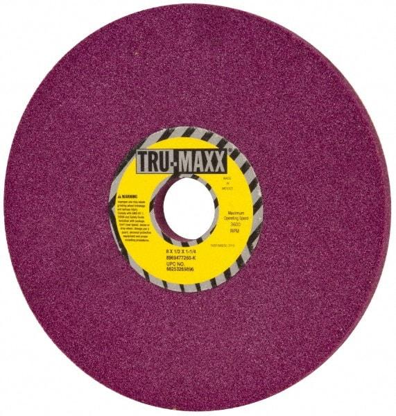 Tru-Maxx - 8" Diam x 1-1/4" Hole x 1/2" Thick, K Hardness, 60 Grit Surface Grinding Wheel - Aluminum Oxide, Type 1, Medium Grade, 3,600 Max RPM, No Recess - Eagle Tool & Supply
