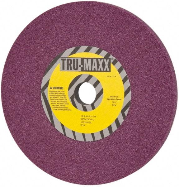 Tru-Maxx - 10" Diam x 1-1/4" Hole x 3/4" Thick, J Hardness, 46 Grit Surface Grinding Wheel - Aluminum Oxide, Type 1, Coarse Grade, 3,250 Max RPM, No Recess - Eagle Tool & Supply