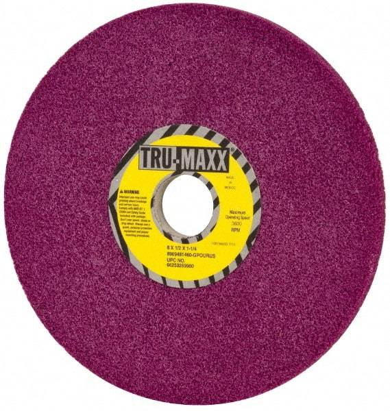 Tru-Maxx - 8" Diam x 1-1/4" Hole x 1/2" Thick, G Hardness, 60 Grit Surface Grinding Wheel - Aluminum Oxide, Type 1, Coarse Grade, 3,600 Max RPM, No Recess - Eagle Tool & Supply